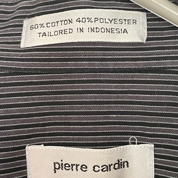 Men's Pierre Cardin Black and Gray Stripe Long Sleeve Dress Shirt Size XL - Picture 2 of 6